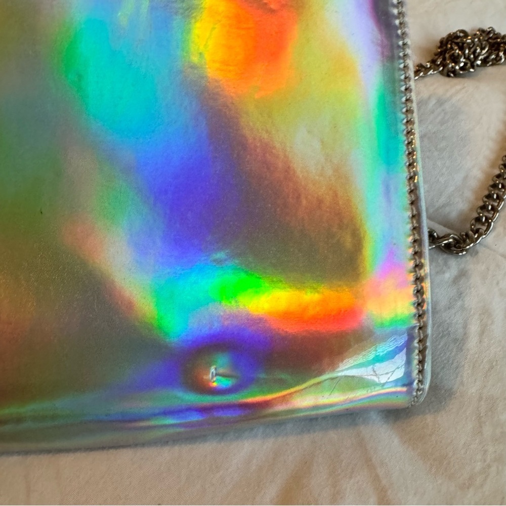 Holographic Clutch | Silver Chain Strap | Shiny Envelope Purse | Party Handbag - Picture 4 of 7